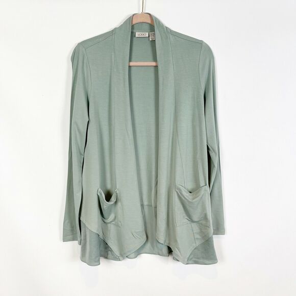 LOGO by Lori Goldstein Open Front Cardigan XXS Sage Green Open Front Draped NWOT - Picture 3 of 7
